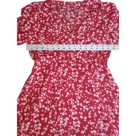 Shein Red & White Ditsy Floral V Neck Mini Short Sleeve Dress Size Small - Picture 3 of 9